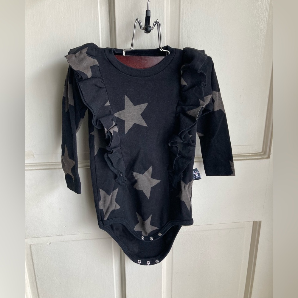 Nununu Ruffled Star Onesie, Black, 18-24m